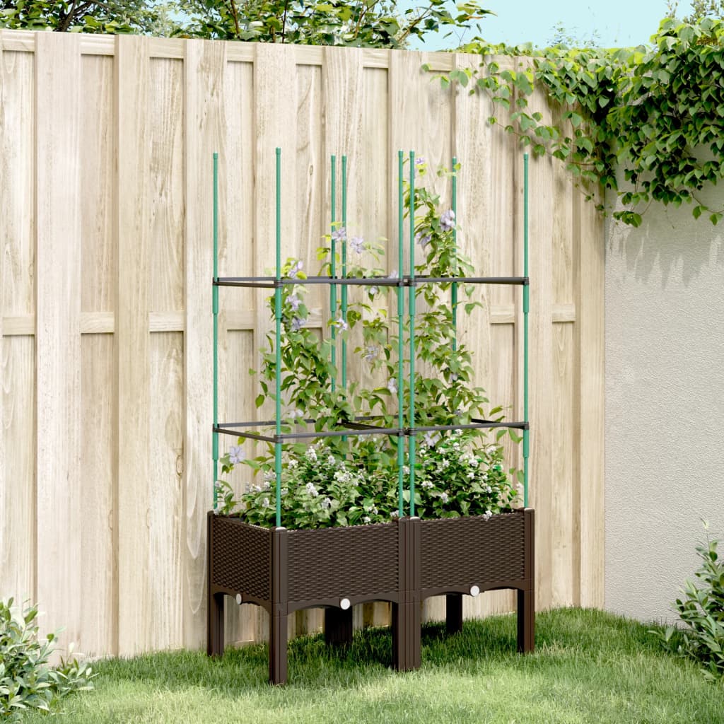 Garden Planter with Trellis Brown 80x40x142.5 cm PP