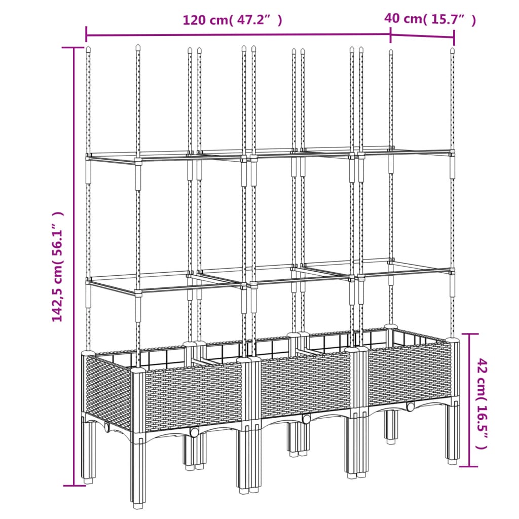 Garden Planter with Trellis White 120x40x142.5 cm PP