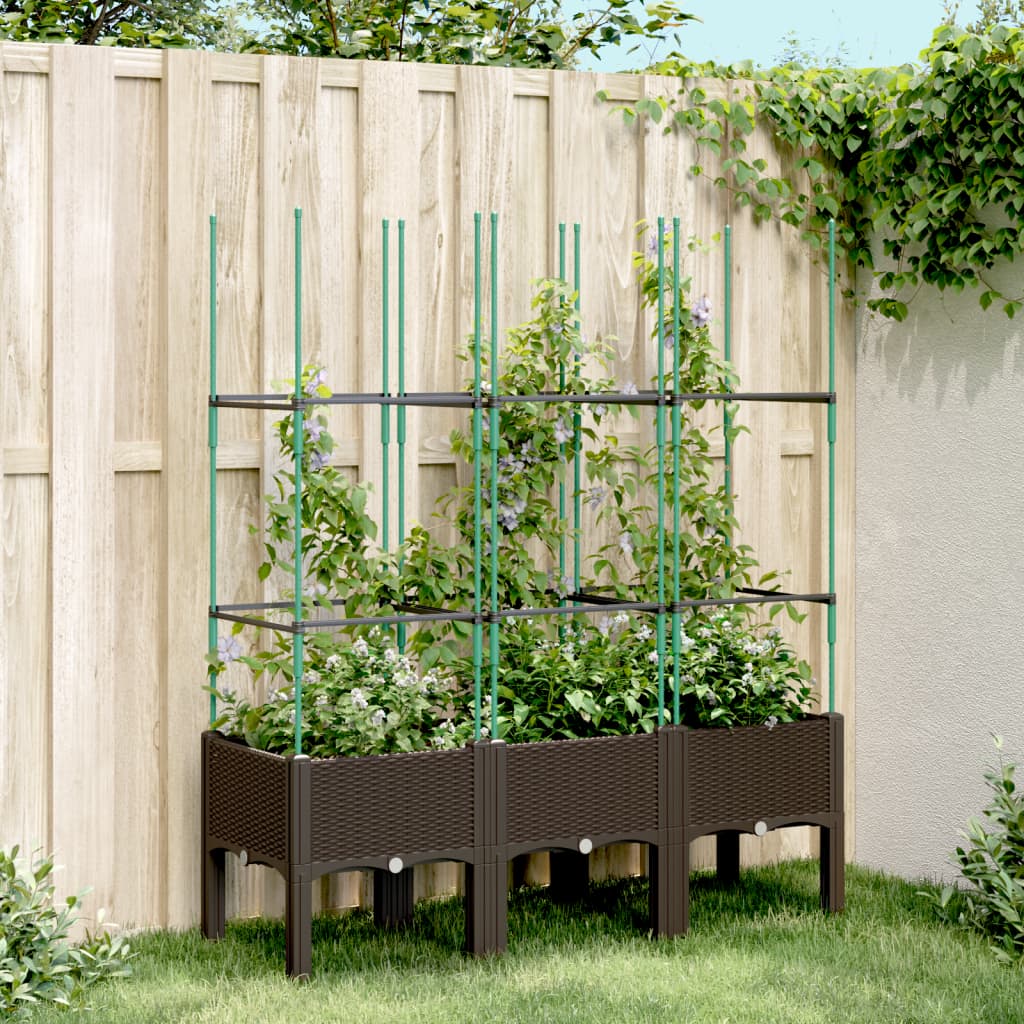 Garden Planter with Trellis Brown 120x40x142.5 cm PP