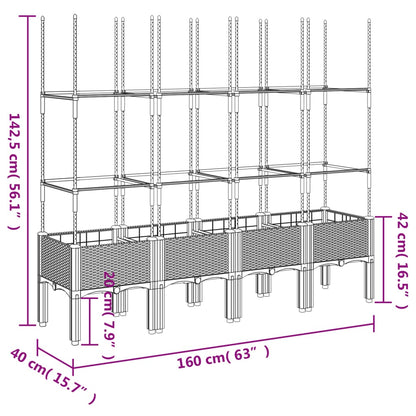 Garden Planter with Trellis Blue Grey 160x40x142.5 cm PP