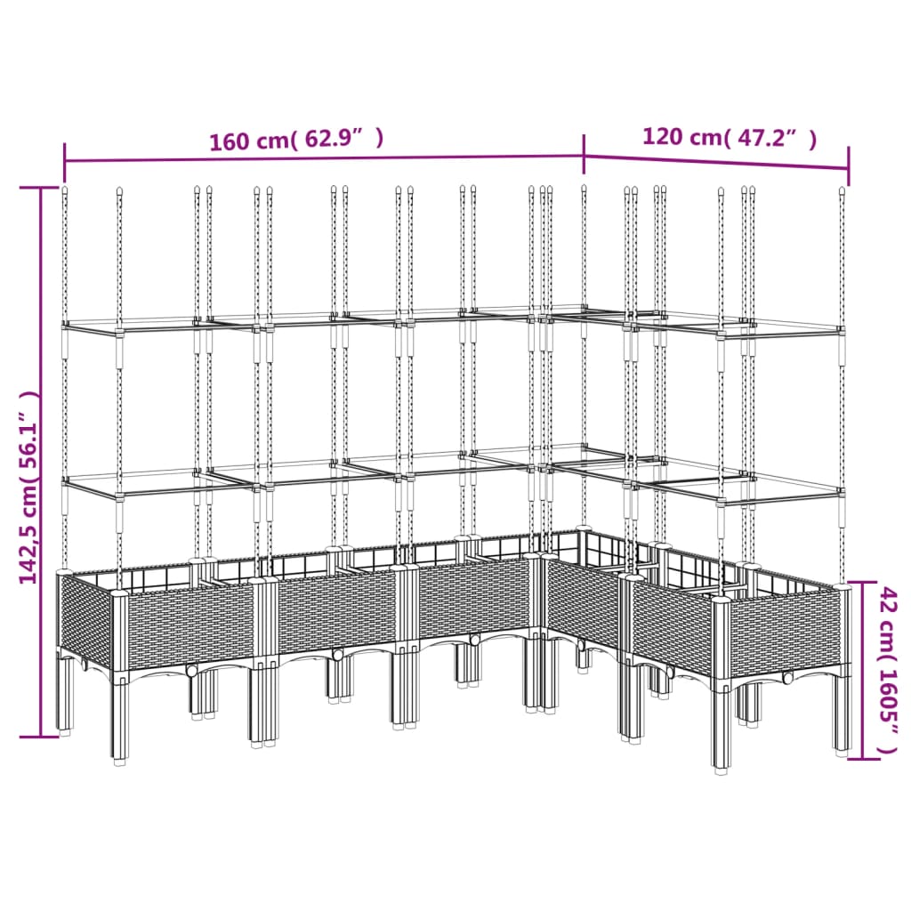 Garden Planter with Trellis Blue Grey 160x120x142.5 cm PP