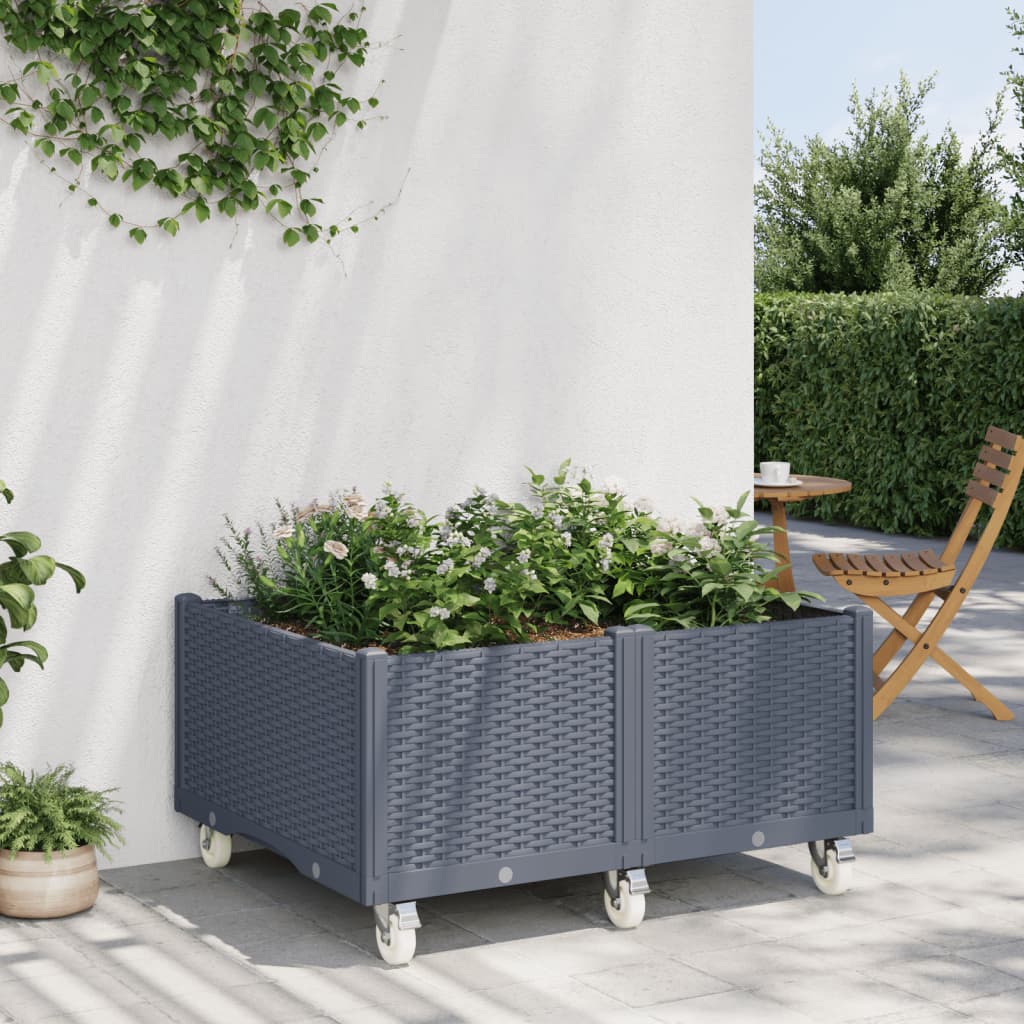 Garden Planter with Wheels Blue Grey 100x80x54 cm PP