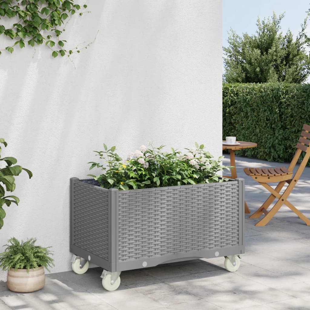 Garden Planter with Wheels Light Grey 80x50x54 cm PP