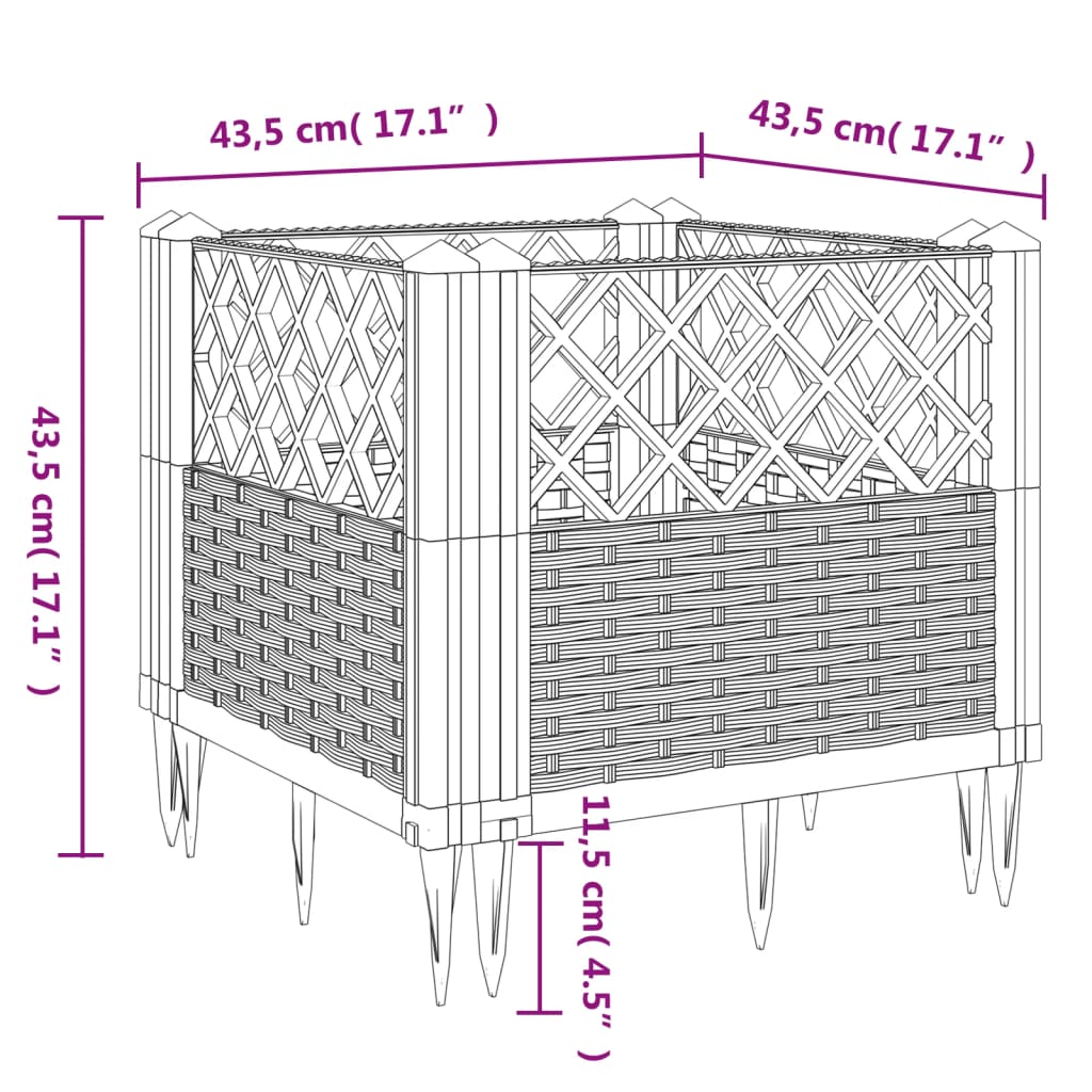 Garden Planter with Pegs White 43.5x43.5x43.5 cm PP
