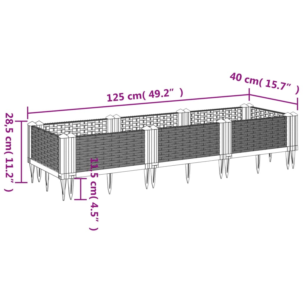 Garden Planter with Pegs Brown 125x40x28.5 cm PP