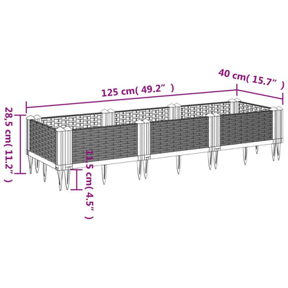 Garden Planter with Pegs Brown 125x40x28.5 cm PP