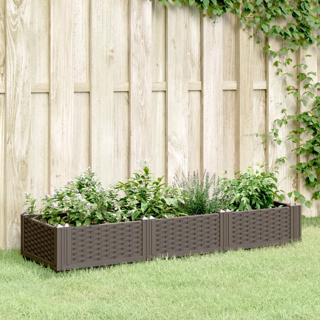 Garden Planter with Pegs Brown 125x40x28.5 cm PP