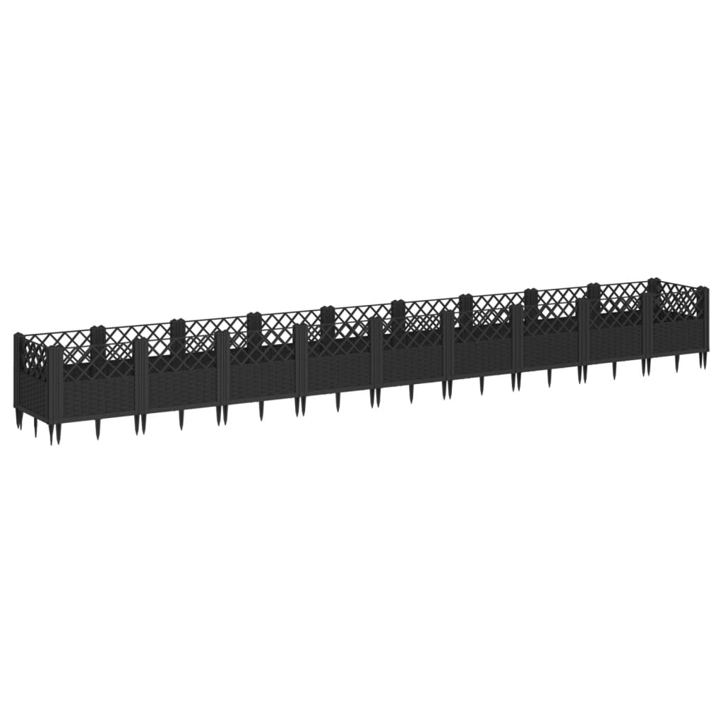 Garden Planter with Pegs Black 363.5x43.5x43.5 cm PP