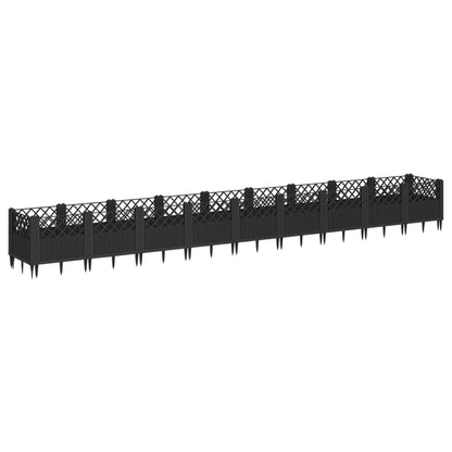 Garden Planter with Pegs Black 363.5x43.5x43.5 cm PP