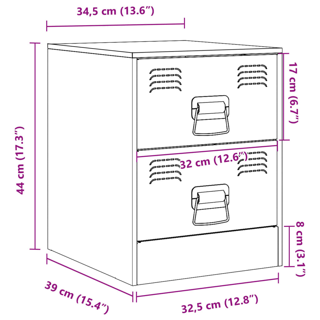 Bedside Cabinets 2 pcs White 34.5x39x44 cm Steel