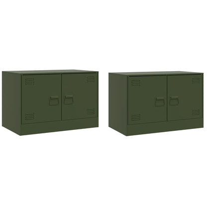 TV Cabinets 2 pcs Olive Green 67x39x44 cm Steel