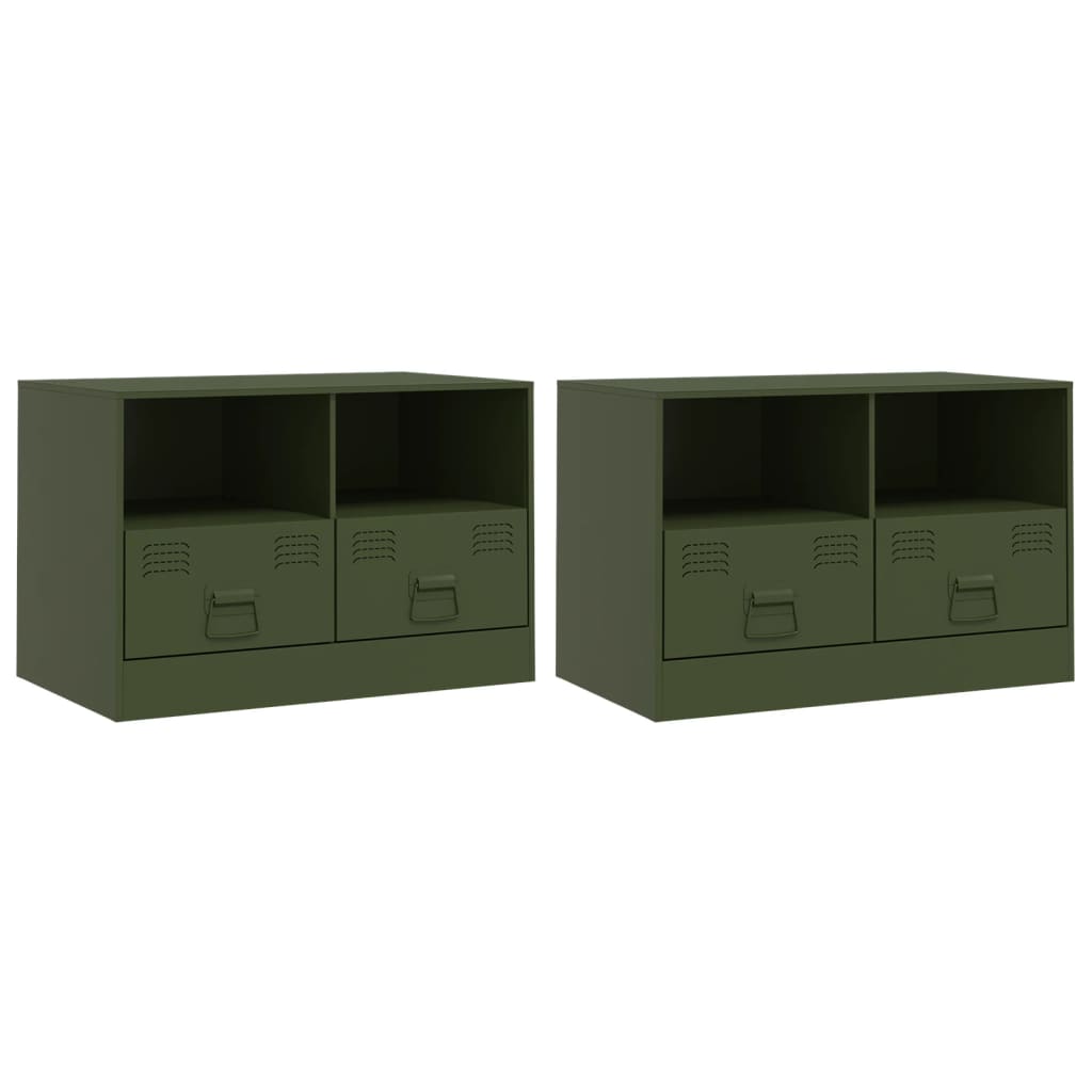 TV Cabinets 2 pcs Olive Green 67x39x44 cm Steel