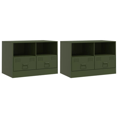 TV Cabinets 2 pcs Olive Green 67x39x44 cm Steel