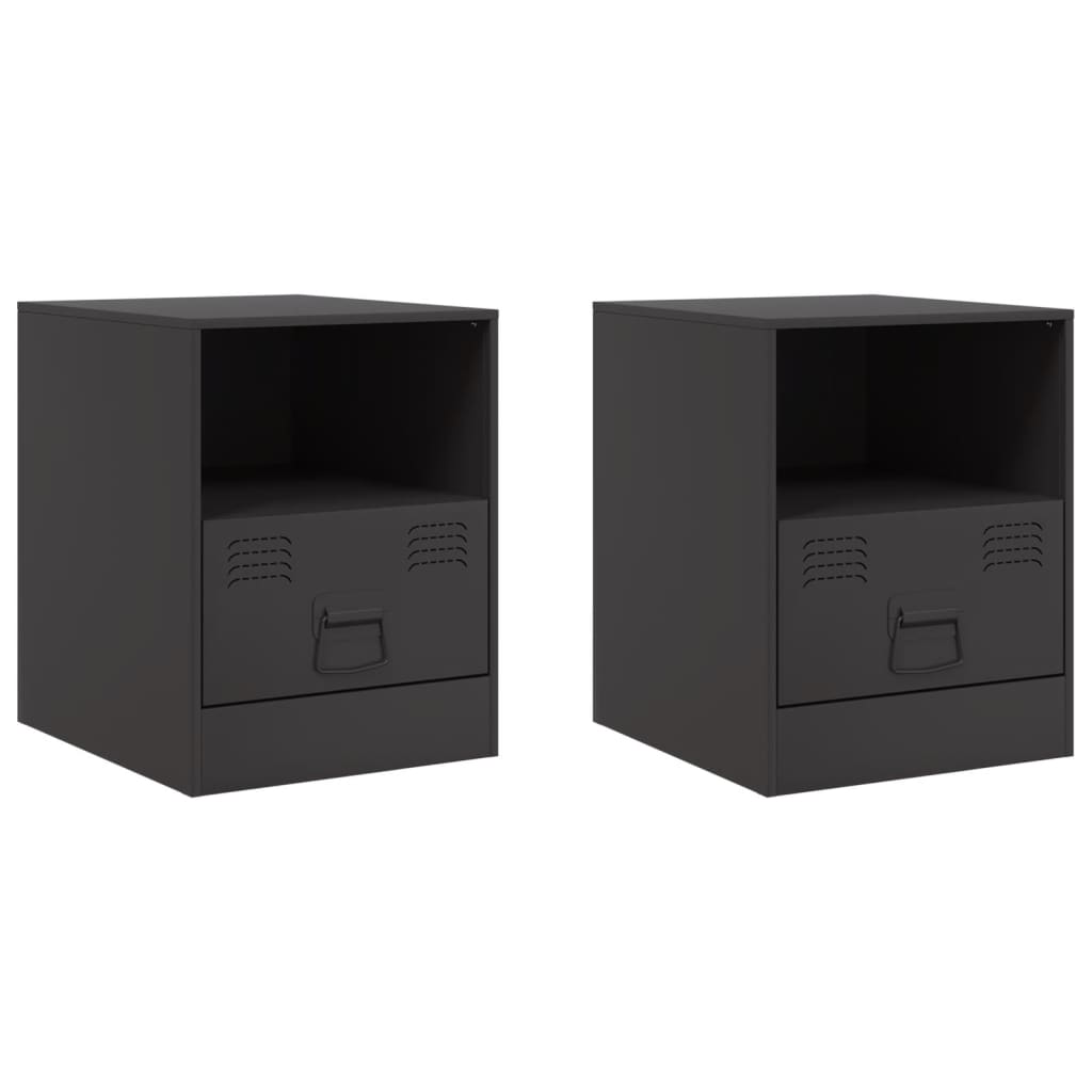 Bedside Cabinets 2pcs Black 34.5x39x44 cm Steel