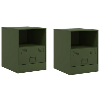 Bedside Cabinets 2 pcs Olive Green 34.5x39x44 cm Steel