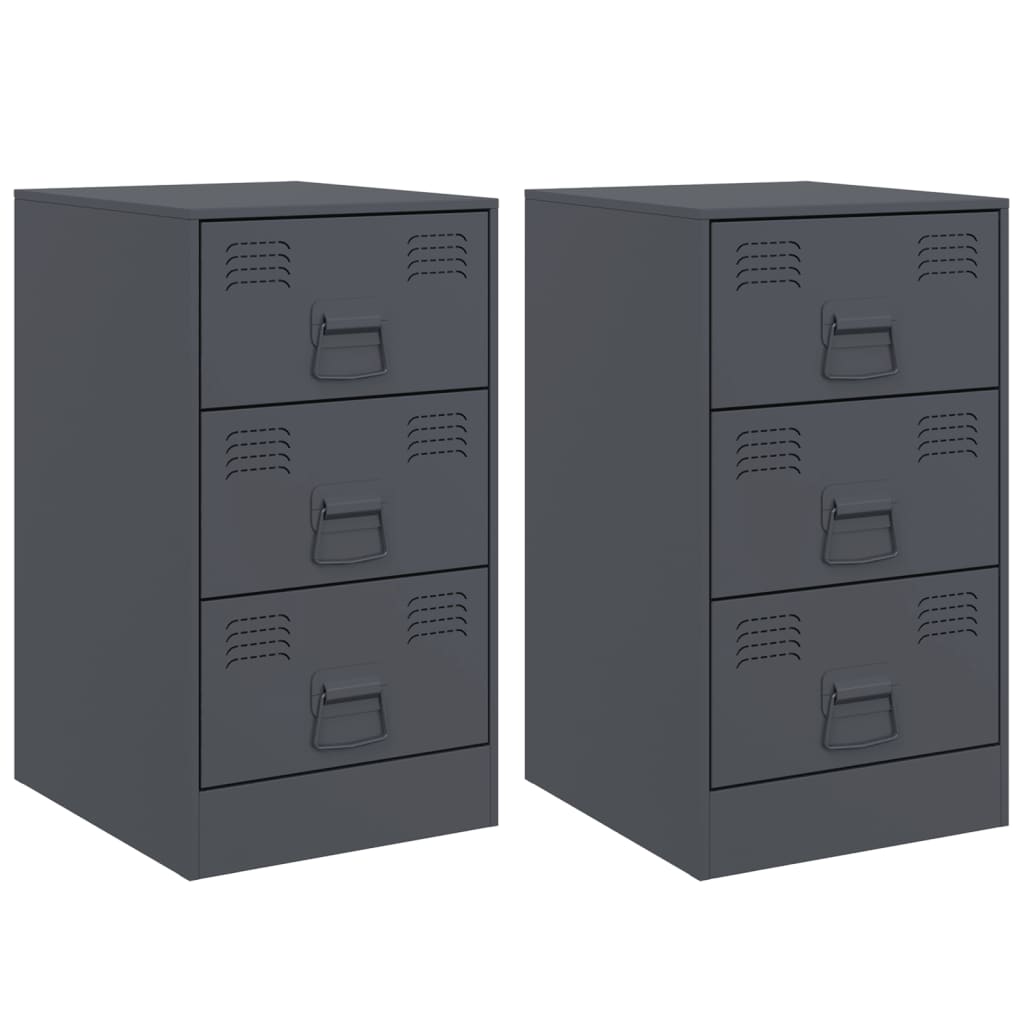 Bedside Cabinets 2 pcs Anthracite 34.5x39x62 cm Steel