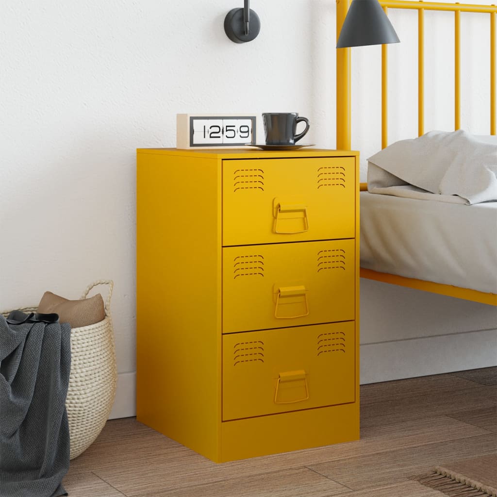 Bedside Cabinet Mustard Yellow 34.5x39x62 cm Steel