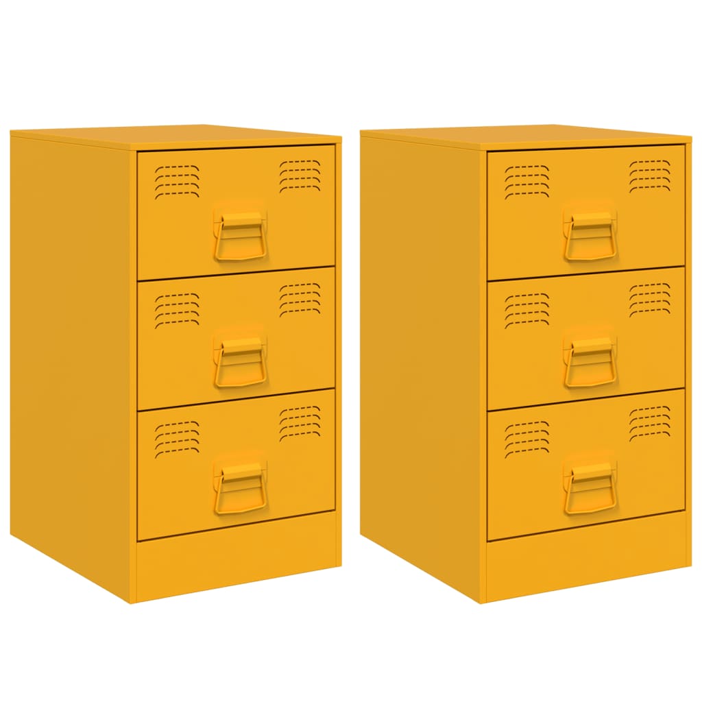 Bedside Cabinets 2 pcs Mustard Yellow 34.5x39x62 cm Steel