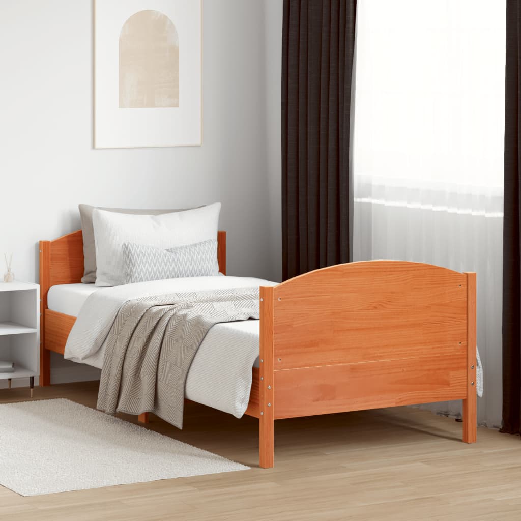 Bed Frame without Mattress Wax Brown 90x190 cm Single Solid Wood Pine