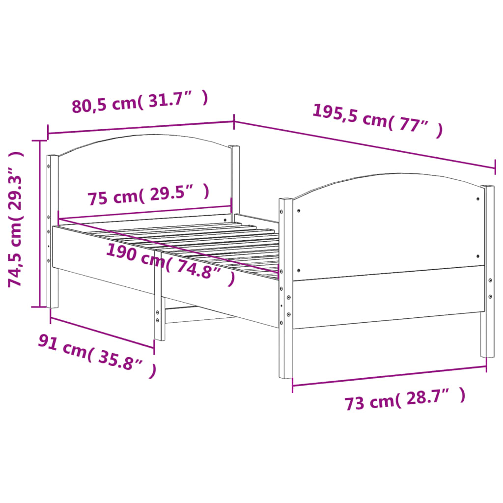 Bed Frame without Mattress 75x190 cm Small Single Solid Wood Pine