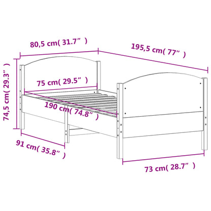 Bed Frame without Mattress 75x190 cm Small Single Solid Wood Pine