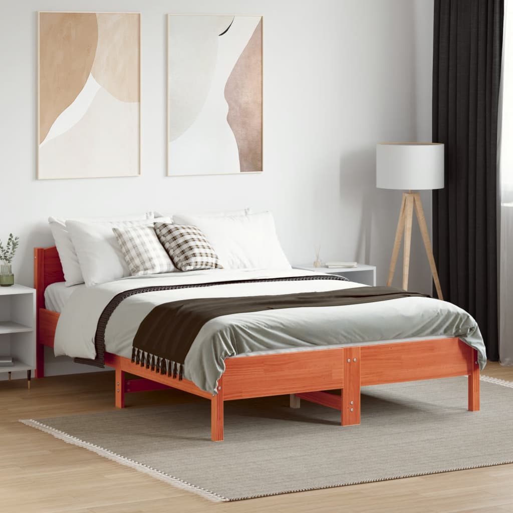 Bed Frame without Mattress Wax Brown 120x190 cm Small Double Solid Wood Pine