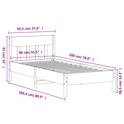 Bed Frame without Mattress White 90x200 cm Solid Wood Pine