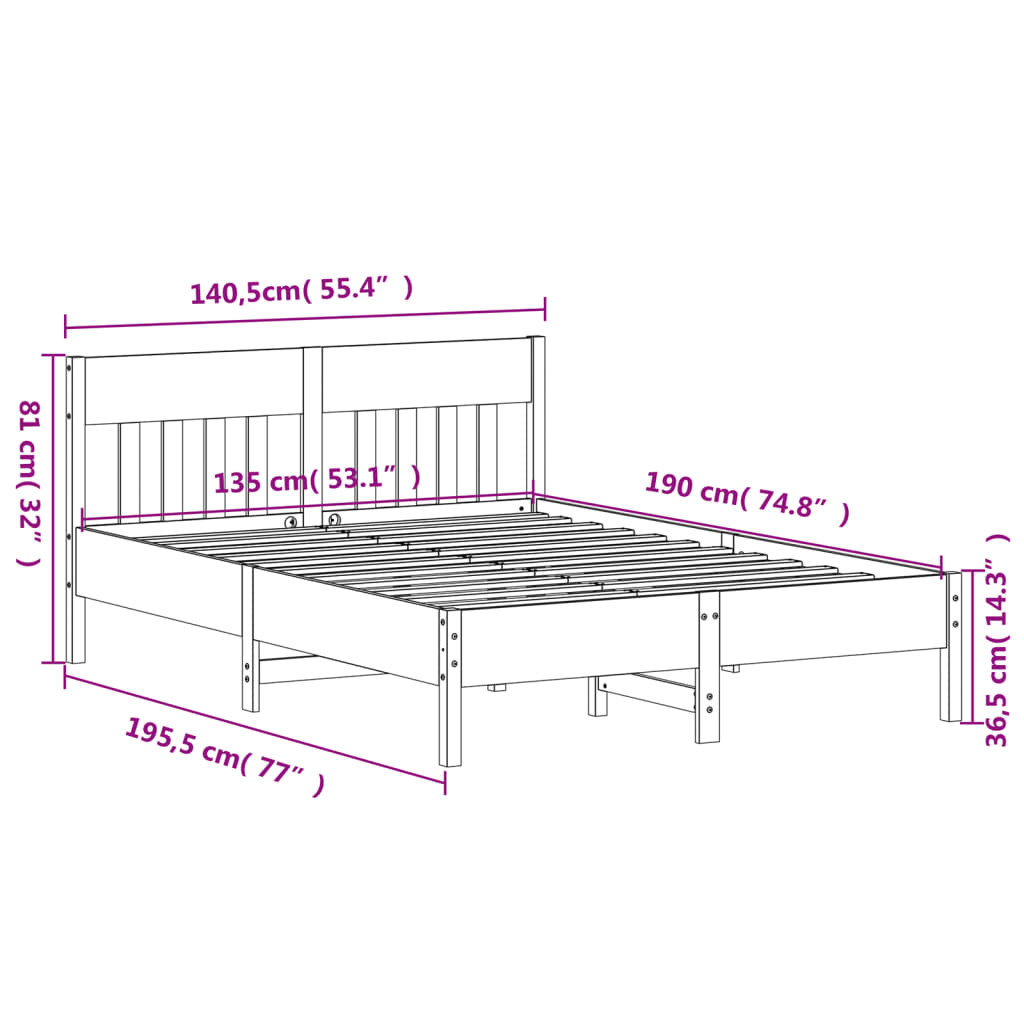 Bed Frame without Mattress White 135x190 cm Double Solid Wood Pine