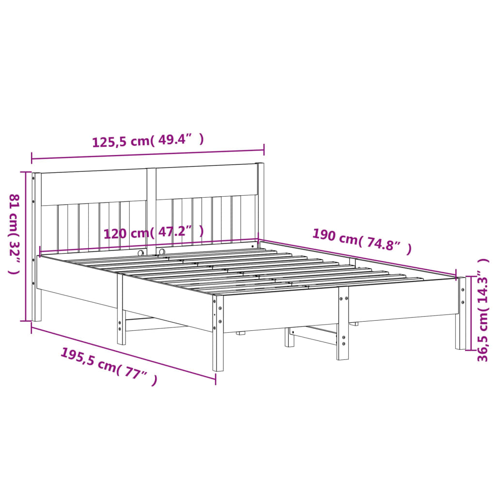 Bed Frame without Mattress Wax Brown 120x190 cm Small Double Solid Wood Pine
