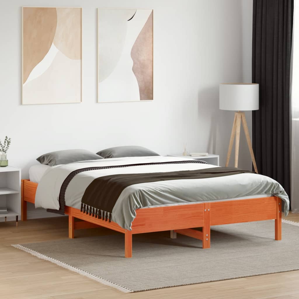 Bed Frame without Mattress Wax Brown 140x190 cm Solid Wood Pine