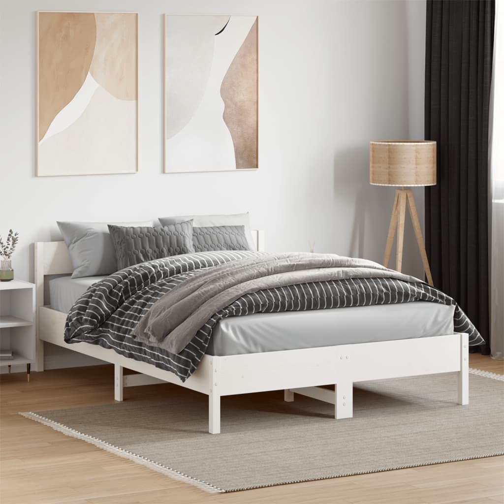 Bed Frame without Mattress White 140x190 cm Solid Wood Pine