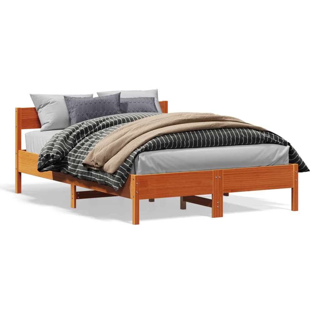 Bed Frame without Mattress Wax Brown 135x190 cm Double Solid Wood Pine