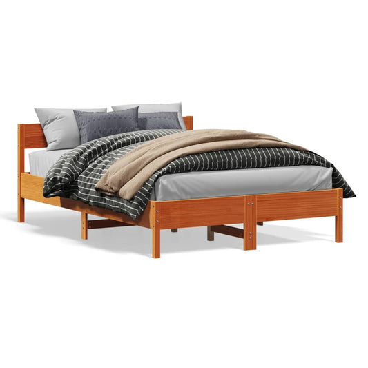 Bed Frame without Mattress Wax Brown 135x190 cm Double Solid Wood Pine
