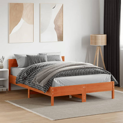 Bed Frame without Mattress Wax Brown 135x190 cm Double Solid Wood Pine