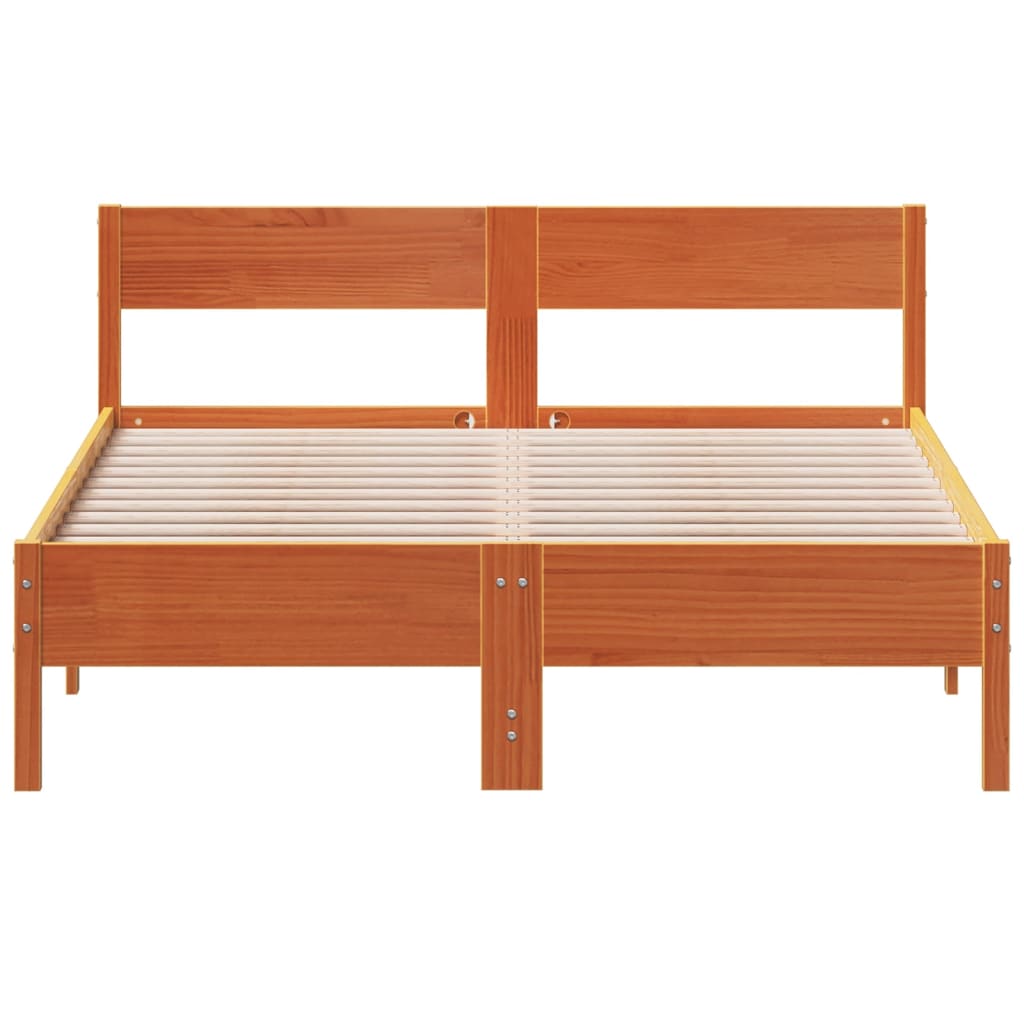 Bed Frame without Mattress Wax Brown 135x190 cm Double Solid Wood Pine