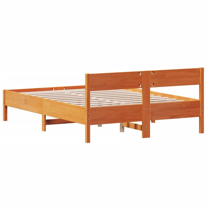 Bed Frame without Mattress Wax Brown 135x190 cm Double Solid Wood Pine