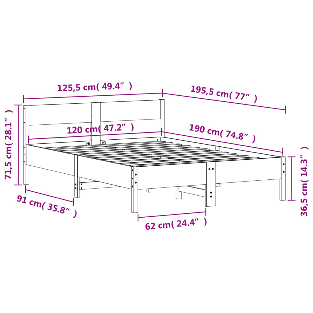 Bed Frame without Mattress White 120x190 cm Small Double Solid Wood Pine