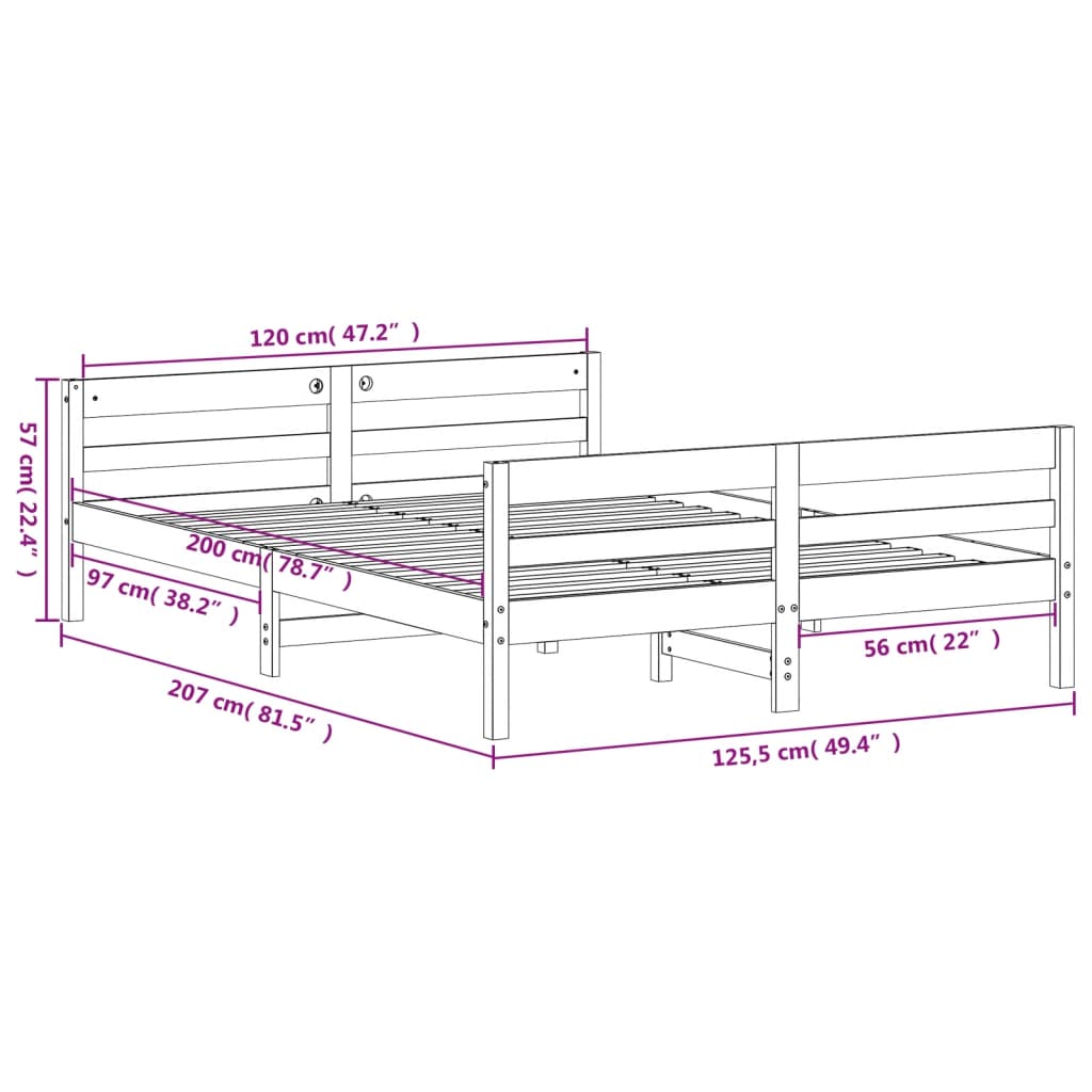 Bed Frame without Mattress Wax Brown 120x200 cm Solid Wood Pine