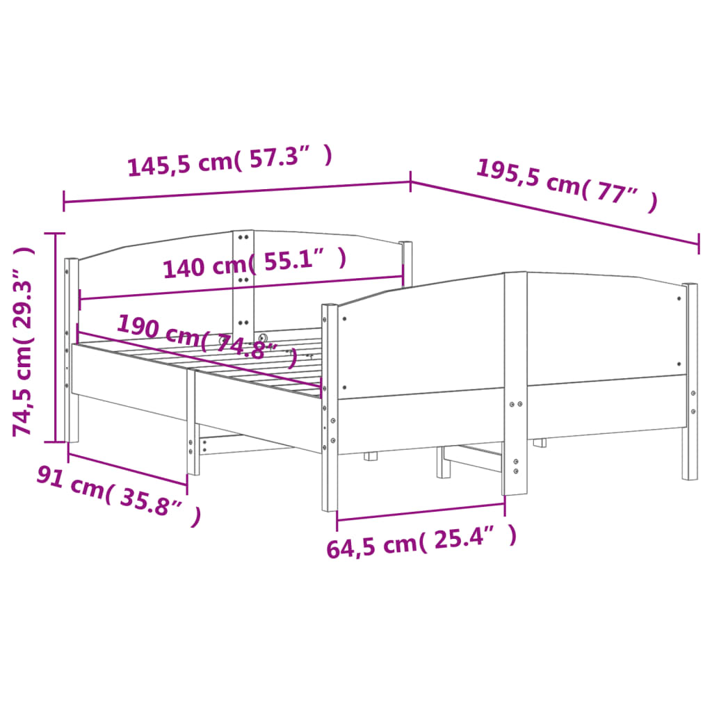 Bed Frame without Mattress White 140x190 cm Solid Wood Pine