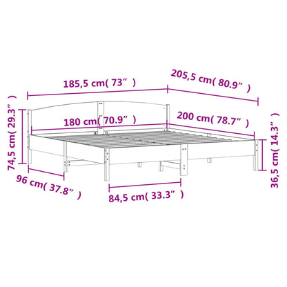 Bed Frame without Mattress White 180x200 cm Super King Solid Wood Pine