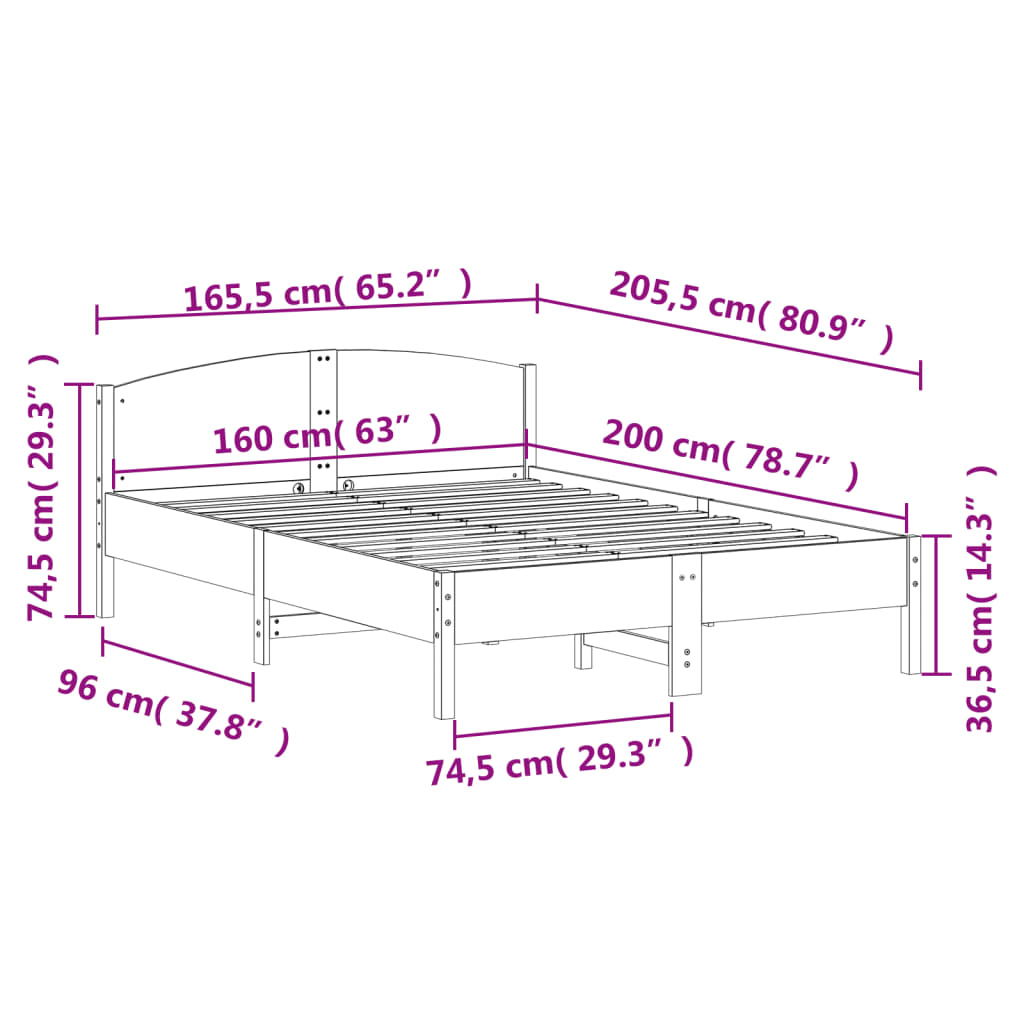 Bed Frame without Mattress Wax Brown 160x200 cm Solid Wood Pine
