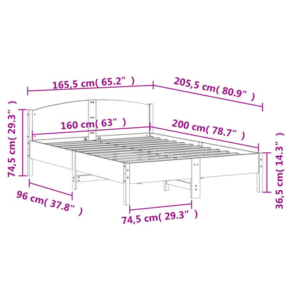 Bed Frame without Mattress Wax Brown 160x200 cm Solid Wood Pine