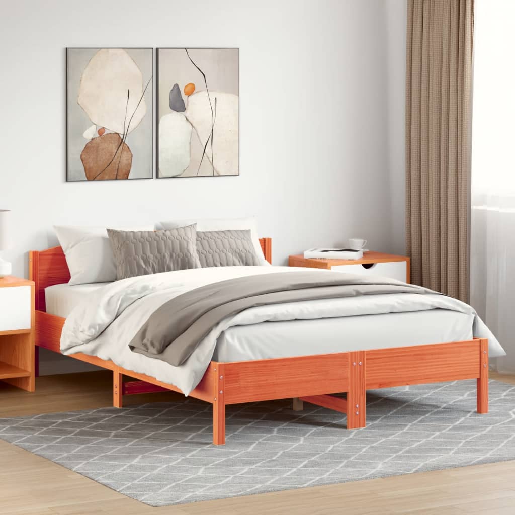 Bed Frame without Mattress Wax Brown 160x200 cm Solid Wood Pine