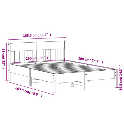 Bed Frame without Mattress Wax Brown 160x200 cm Solid Wood Pine