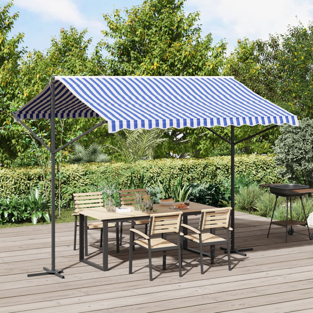 Free Standing Awning Blue and White 300x300 cm Fabric and Steel