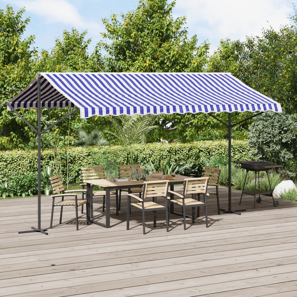 Free Standing Awning Blue and White 400x300 cm Fabric and Steel