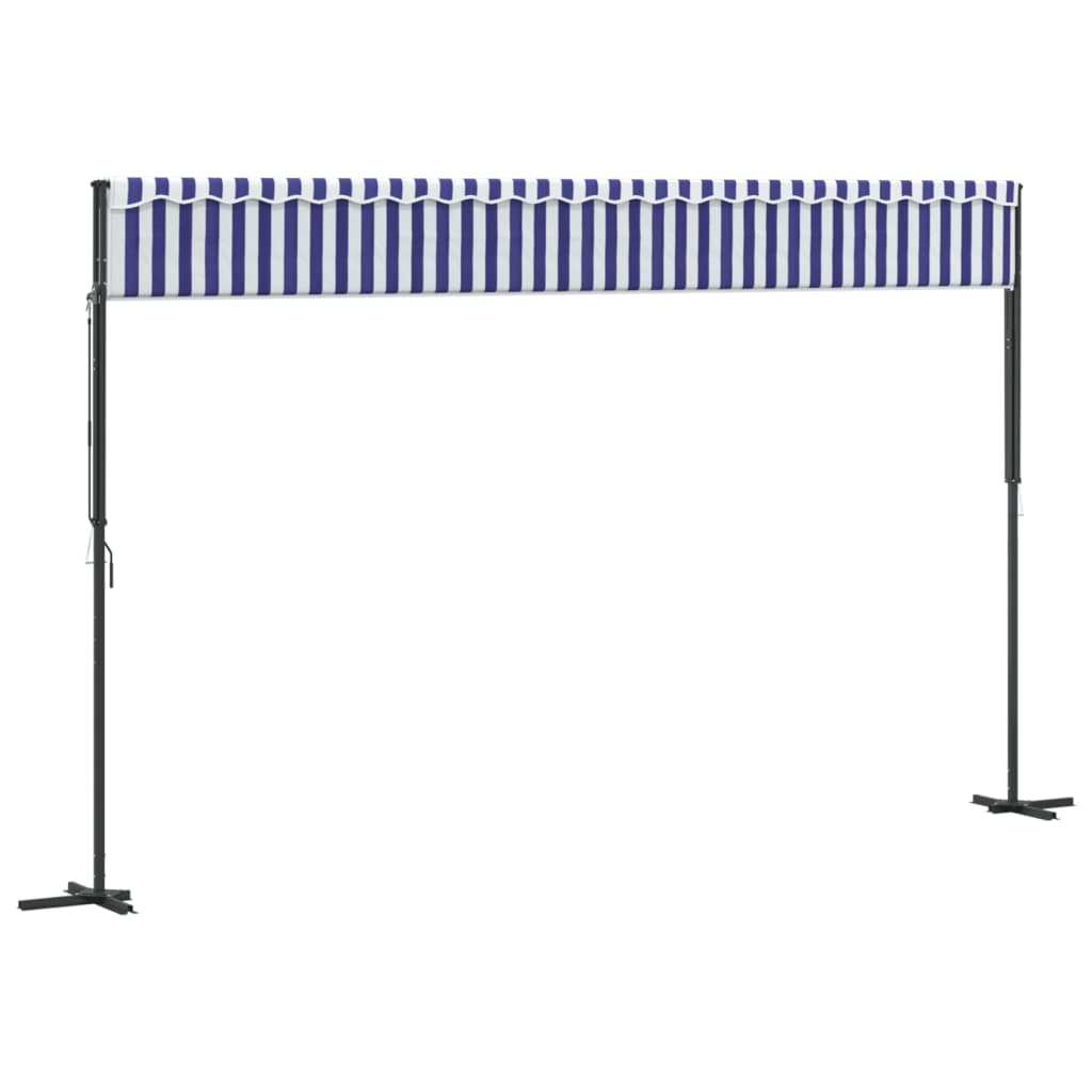 Free Standing Awning Blue and White 500x300 cm Fabric and Steel