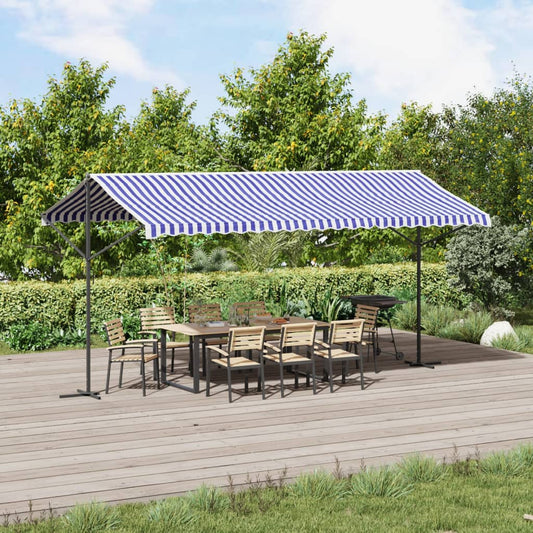 Free Standing Awning Blue and White 500x300 cm Fabric and Steel