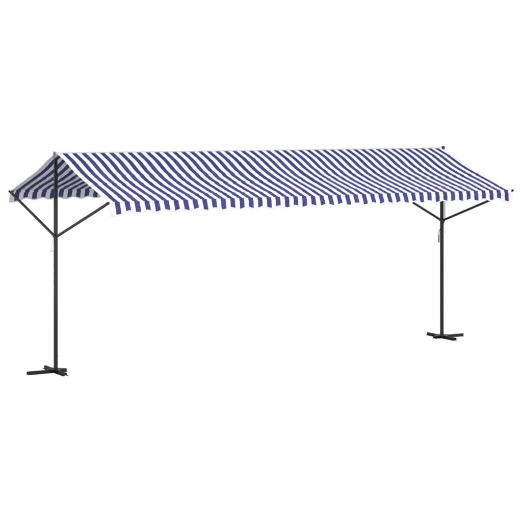 Free Standing Awning Blue and White 600x300 cm Fabric and Steel