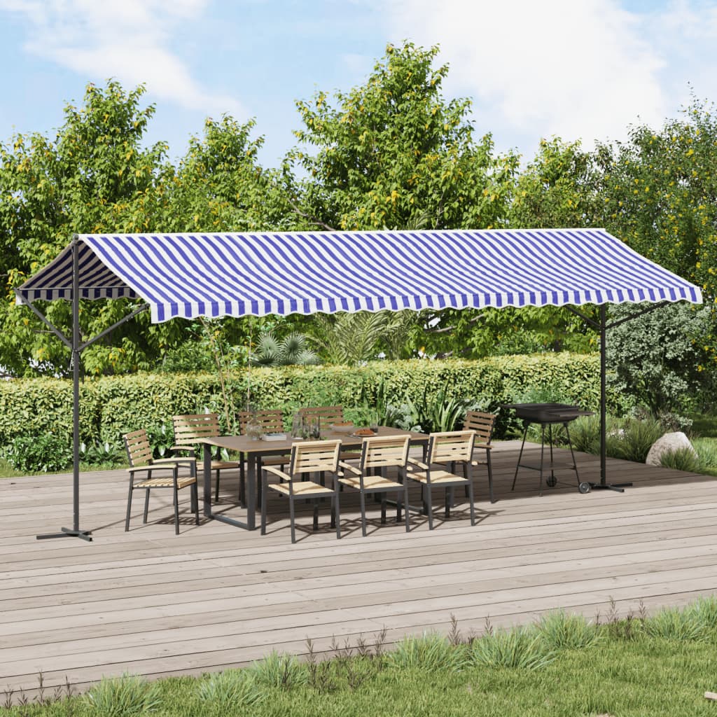 Free Standing Awning Blue and White 600x300 cm Fabric and Steel